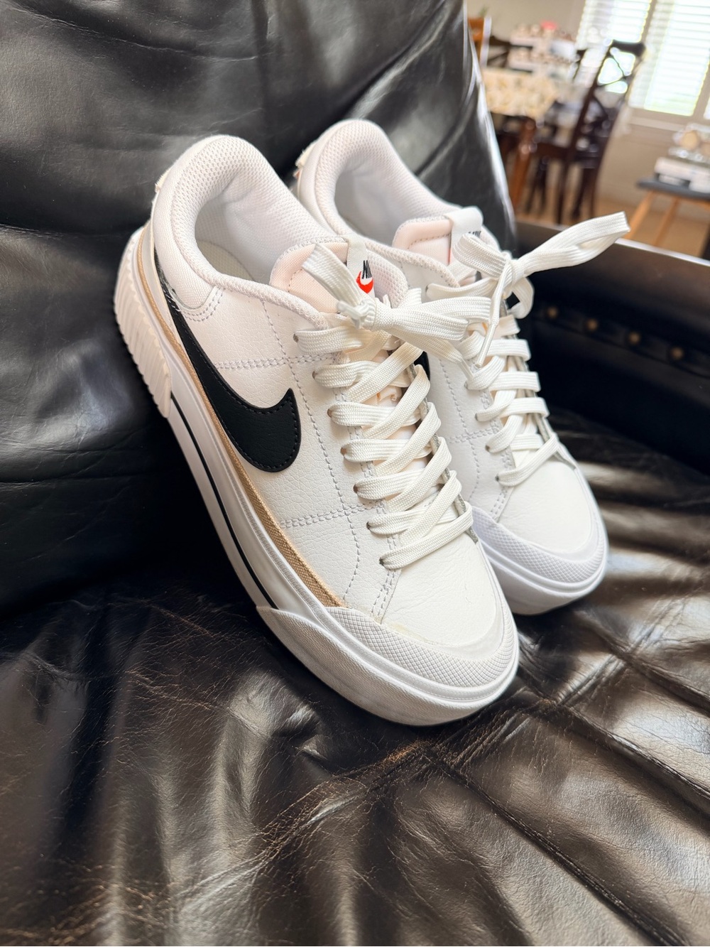 Nike Court Legacy Lift Low-Top Sneakers with Black Swoosh and Cream Accent